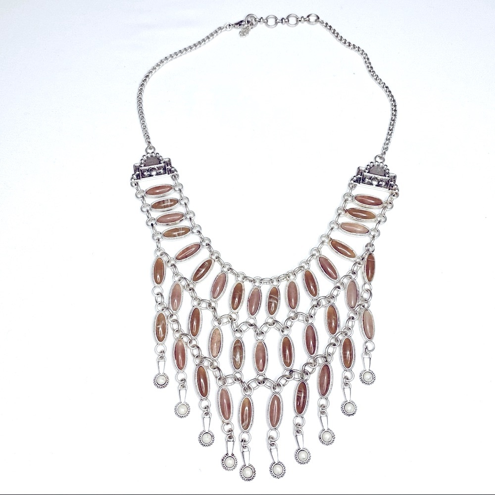 Vintage Lucky Brand Pink Stone Collar Statement Necklace